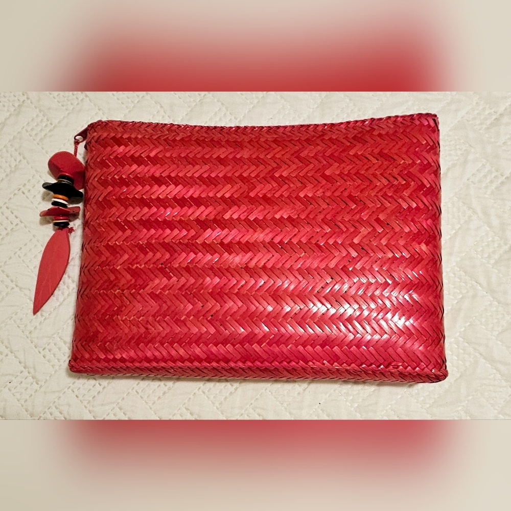 Vintage Exclusively For Valerie Clutch Handbag Purse 13.5” Watermelon Red Straw